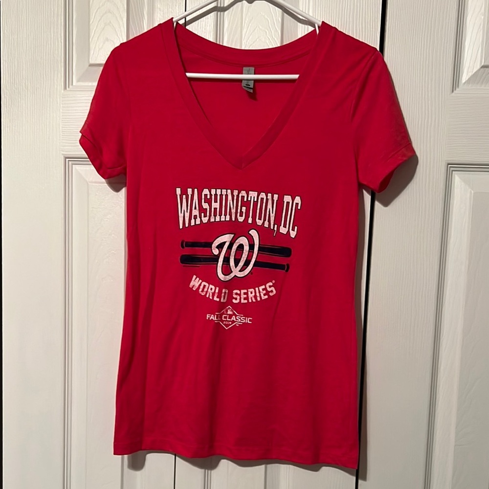 Red Washington DC World Series Women's V-Neck Top